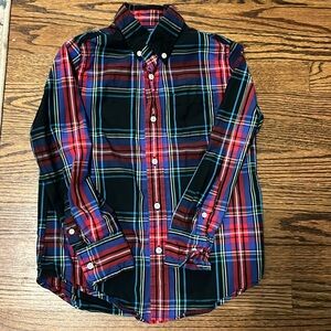 Crewcuts black and red plaid tartan button up dress  shirt size 6-7